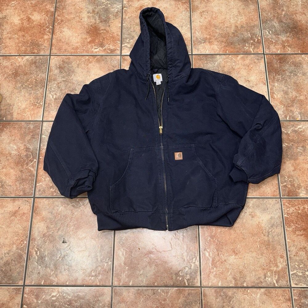 Vintage Carhartt J130 MDT XL Hooded Duck Canvas Work Jacket Faded Distressed